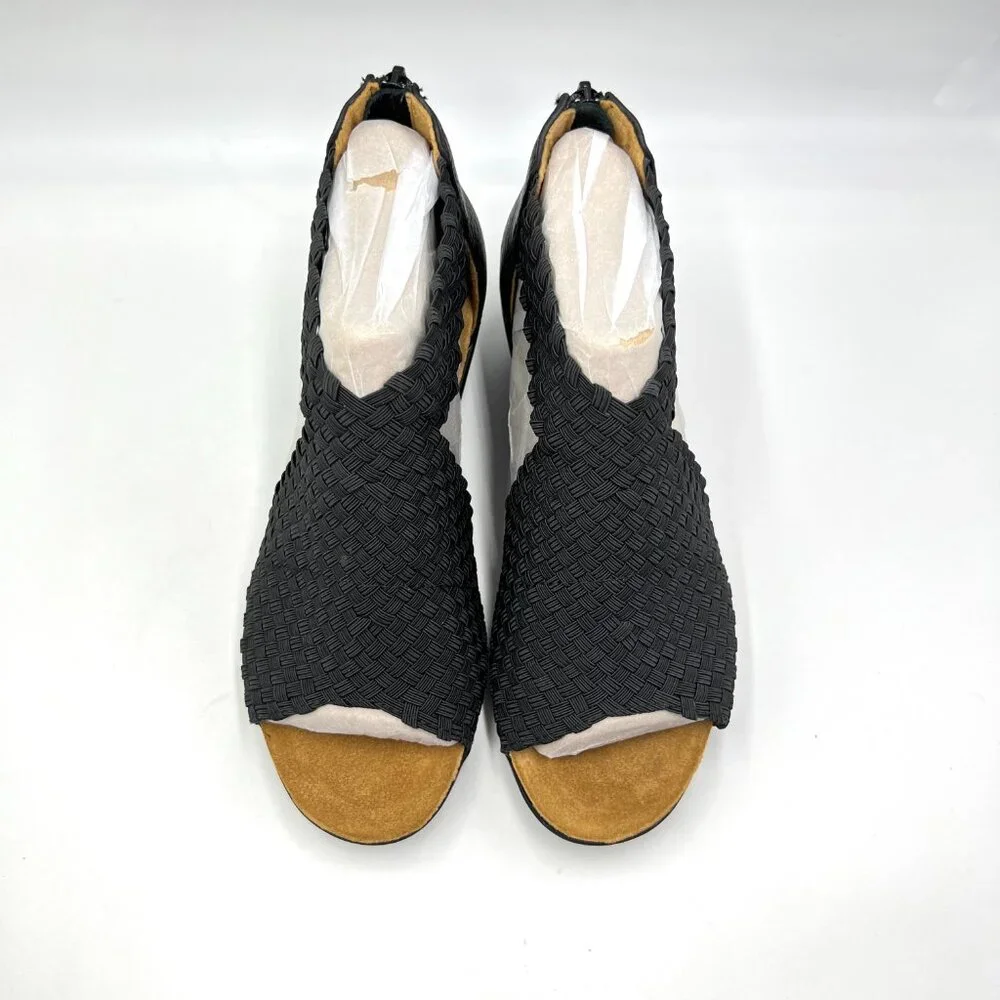 Comfortiva Womens Size‎ 6.5 Black Leather Textile Woven Wedges Sandals Shoes